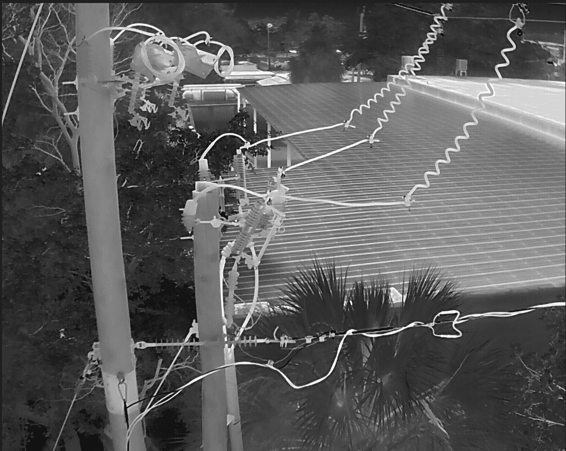 Grayscale thermographic view of distribution equipment and conductors
